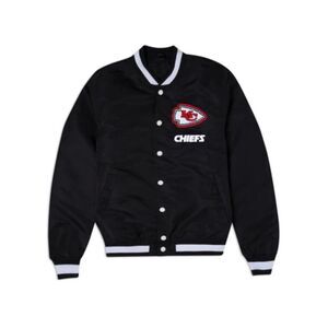 NFL Kansas City Chiefs New Era Black Satin Varsity‎ Jacket Logos XL EXC